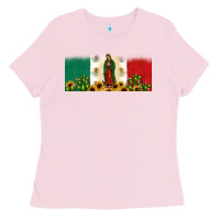 Bubblegum Pink lady of guadalupe mexican flag Ladies Tee - JahusDesignShop