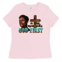Bubblegum Pink a wise man puts god first Ladies Tee - texasbilliewilder
