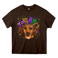 Chocolate Brown mardi gras hat dachshund Heavy Core Tee - RanaPortraitStore