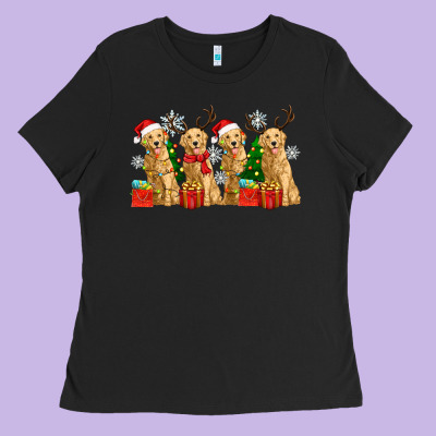 Golden Dogs With Christmas Ladies Tee Designed By Zillion Design Studio