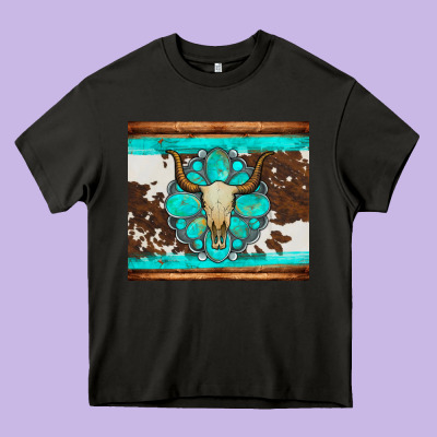 Bull Skull And Turquoise Cowhide Tumbler Heavy Core Tee Designed By Artiststas