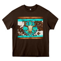 Chocolate Brown bull skull and turquoise cowhide tumbler Heavy Core Tee - Artiststas