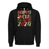 Black happy new year 2024 Zipper Hoodie - MaliasSmallBusiness
