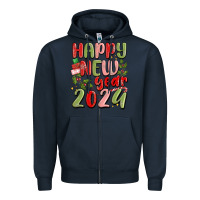 Navy happy new year 2024 Zipper Hoodie - MaliasSmallBusiness