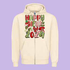 Happy New Year 2024 Zipper Hoodie Designed By Maliassmallbusiness