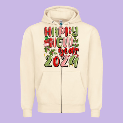 Happy New Year 2024 Zipper Hoodie Designed By Maliassmallbusiness