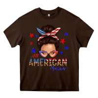 Chocolate Brown all american mama messy bun Heavy Core Tee - texasbilliewilder