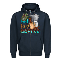 Navy coffee cups but first coffee Zipper Hoodie - NancyCooperArtShop