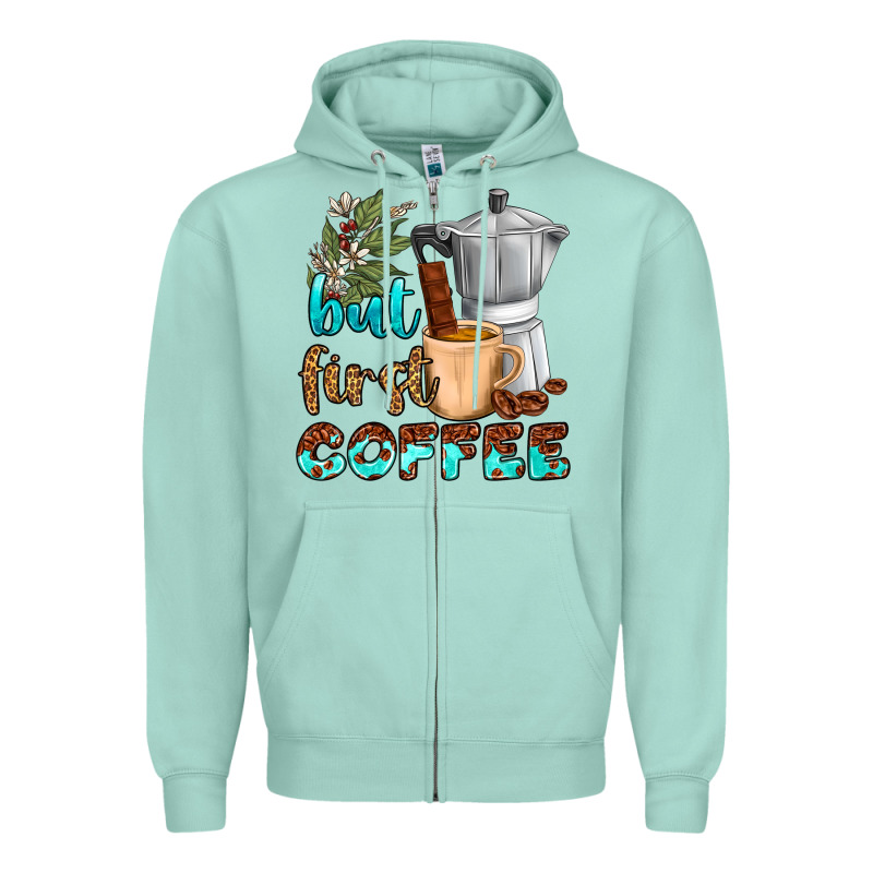 Coffee Cups But First Coffee Zipper Hoodie by NancyCooperArtShop | Teevron