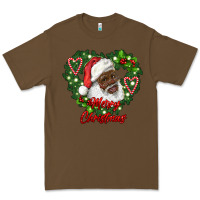 Merry Christmas African American Santa With Wreath Premium Tee | Teevron