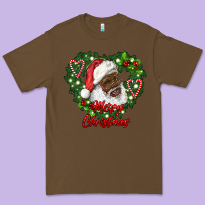 Merry Christmas African American Santa With Wreath Premium Tee Designed By Ranaportraitstore
