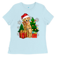 Baby Blue christmas golden dog Ladies Tee - Zillion Design Studio