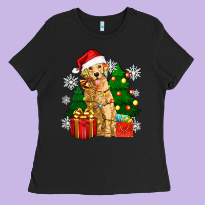 Christmas Golden Dog Ladies Tee Designed By Zillion Design Studio
