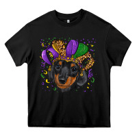 Black mardi gras hat dachshund puppy Heavy Core Tee - RanaPortraitStore