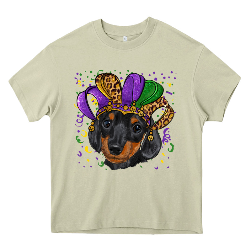 Mardi Gras Hat Dachshund Puppy Heavy Core Tee by RanaPortraitStore | Teevron