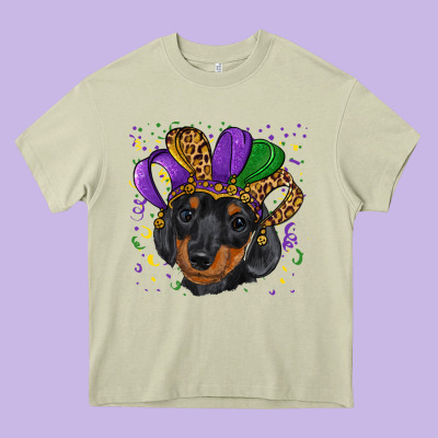 Heavy Core Tee mardi gras hat dachshund puppy