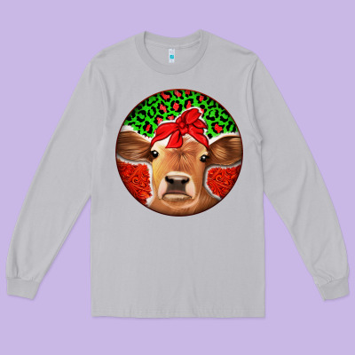 Christmas Cow Long Sleeve Tee Designed By Jasminsmagicworld