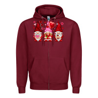 Burgundy valentines day gnomies with heart balloon Zipper Hoodie - NancyCooperArtShop