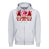 Heather Grey valentines day gnomies with heart balloon Zipper Hoodie - NancyCooperArtShop