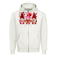 Oatmeal Heather valentines day gnomies with heart balloon Zipper Hoodie - NancyCooperArtShop
