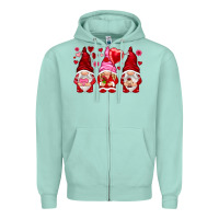 Seafoam valentines day gnomies with heart balloon Zipper Hoodie - NancyCooperArtShop