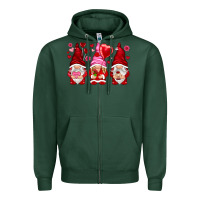 Sports Green valentines day gnomies with heart balloon Zipper Hoodie - NancyCooperArtShop