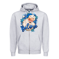Heather Grey believe winter christmas santa claus Zipper Hoodie - MaliasSmallBusiness