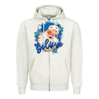 Oatmeal Heather believe winter christmas santa claus Zipper Hoodie - MaliasSmallBusiness