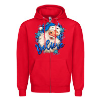 Red believe winter christmas santa claus Zipper Hoodie - MaliasSmallBusiness
