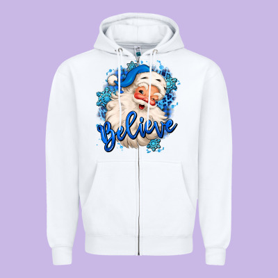 Believe Winter Christmas Santa Claus Zipper Hoodie Designed By Maliassmallbusiness