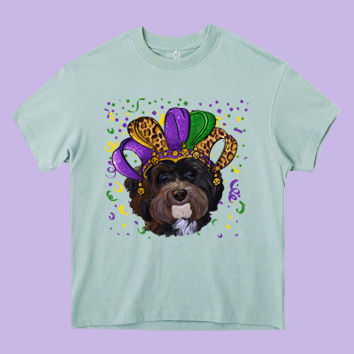 Heavy Core Tee mardi gras hat havanese dog