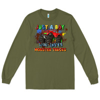Army Green just a boy who loves monster trucks Long Sleeve Tee - JahusDesignShop
