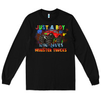 Black just a boy who loves monster trucks Long Sleeve Tee - JahusDesignShop