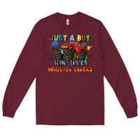 Burgundy just a boy who loves monster trucks Long Sleeve Tee - JahusDesignShop
