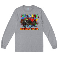Heather Grey just a boy who loves monster trucks Long Sleeve Tee - JahusDesignShop