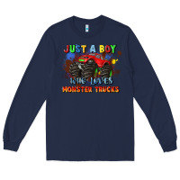 Navy just a boy who loves monster trucks Long Sleeve Tee - JahusDesignShop