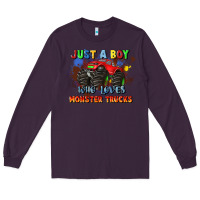 Plum just a boy who loves monster trucks Long Sleeve Tee - JahusDesignShop