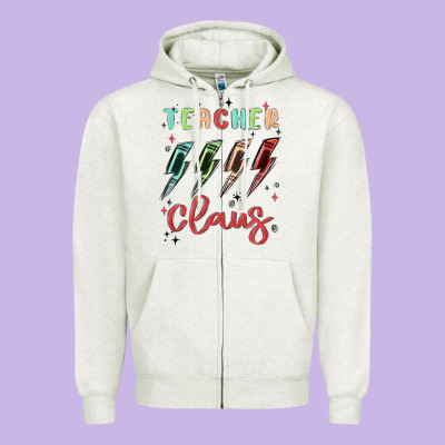 Teacher Claus Zipper Hoodie Designed By Maliassmallbusiness