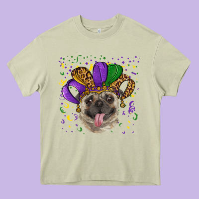 Heavy Core Tee mardi gras hat pug
