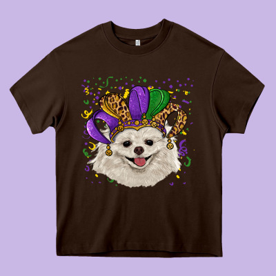 Heavy Core Tee mardi gras hat white pomeranian