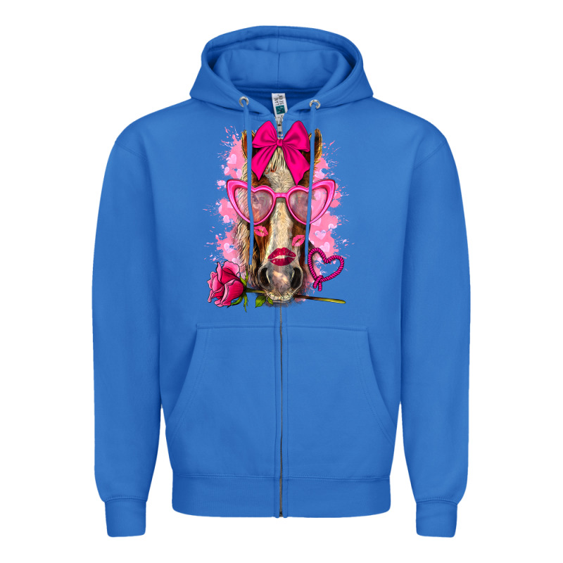Valentines Day Horse With Sunglasses Zipper Hoodie by NancyCooperArtShop | Teevron