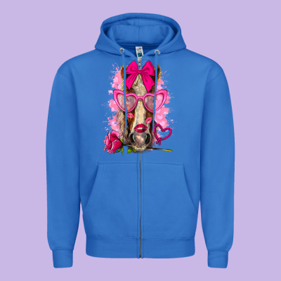 Valentines Day Horse With Sunglasses Zipper Hoodie Designed By Nancycooperartshop