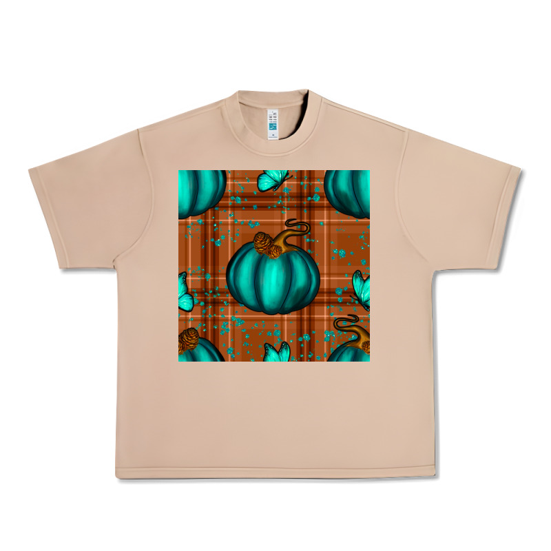 Turquoise Pumpkin Plaid Seamless Pattern Urban Heavy Tee by BundleAndBundleShop | Teevron