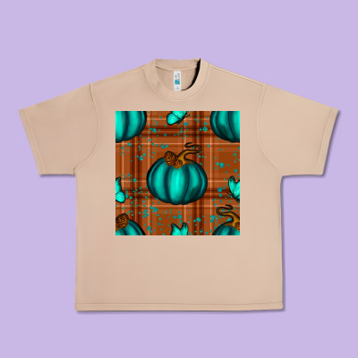 Turquoise Pumpkin Plaid Seamless Pattern Urban Heavy Tee Designed By Bundleandbundleshop
