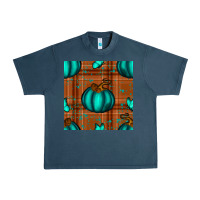 Midnight Navy turquoise pumpkin plaid seamless pattern Urban Heavy Tee - BundleAndBundleShop