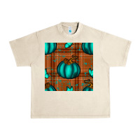 Sandshell turquoise pumpkin plaid seamless pattern Urban Heavy Tee - BundleAndBundleShop