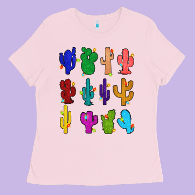 Christmas Glitter Cactus Ladies Tee Designed By Zillion Design Studio