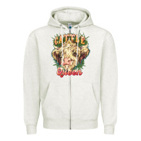 Oatmeal Heather cattle queen Zipper Hoodie - NancyCooperArtShop