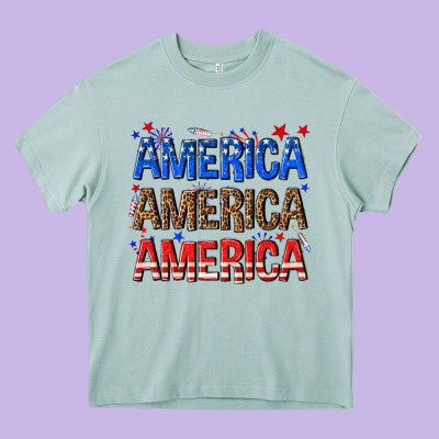 America America America Fourth Of July Heavy Core Tee Designed By Texasbilliewilder