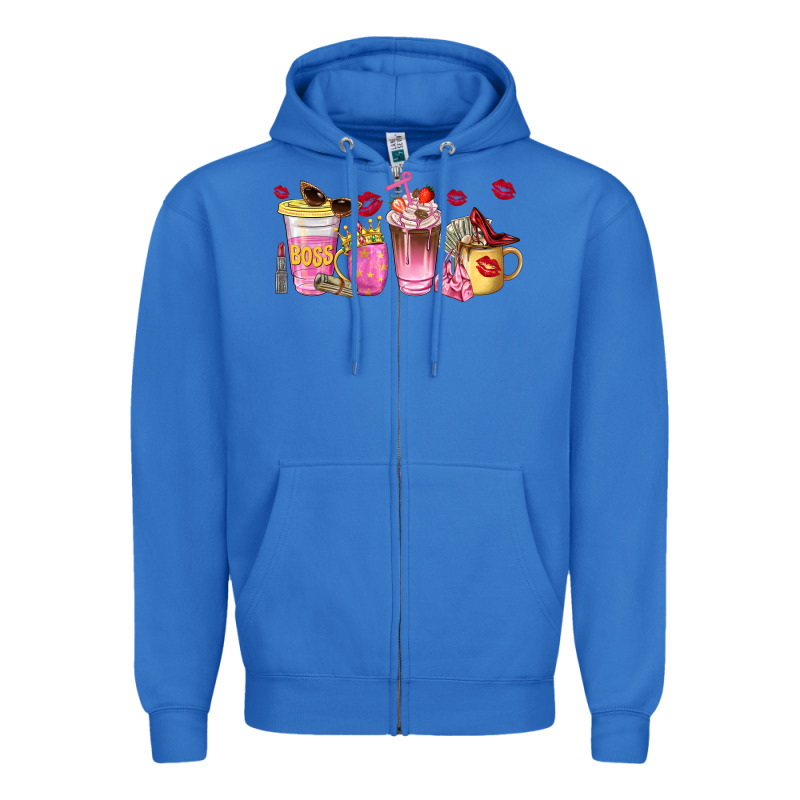 Boss Lady Coffee Cups Zipper Hoodie by NancyCooperArtShop | Teevron
